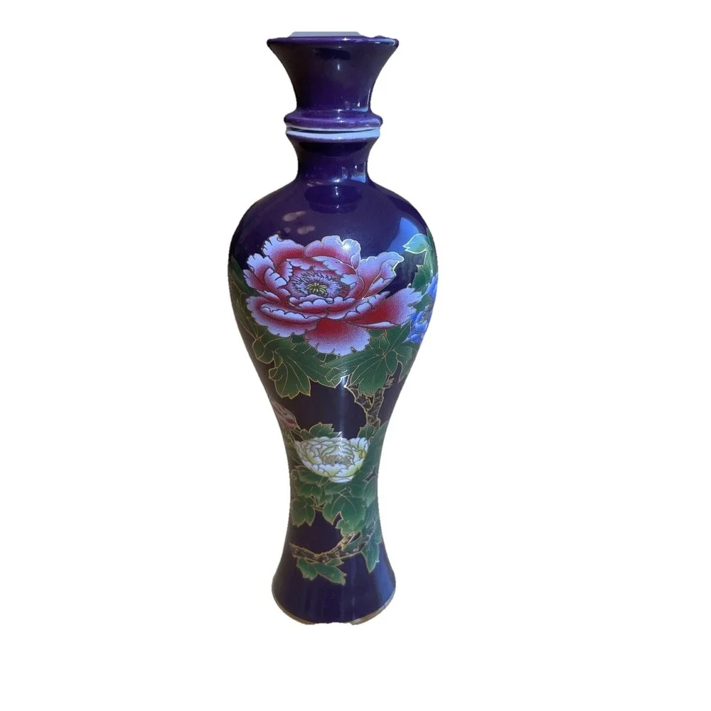 Unique Chinese Empty Alcohol Bottle With Stopper Vase Gold Outlined 125ml Floral